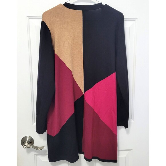 NWT Chico's Size L Colorblock Black Tan Red Open Front Cardigan Career Office - Picture 5 of 5